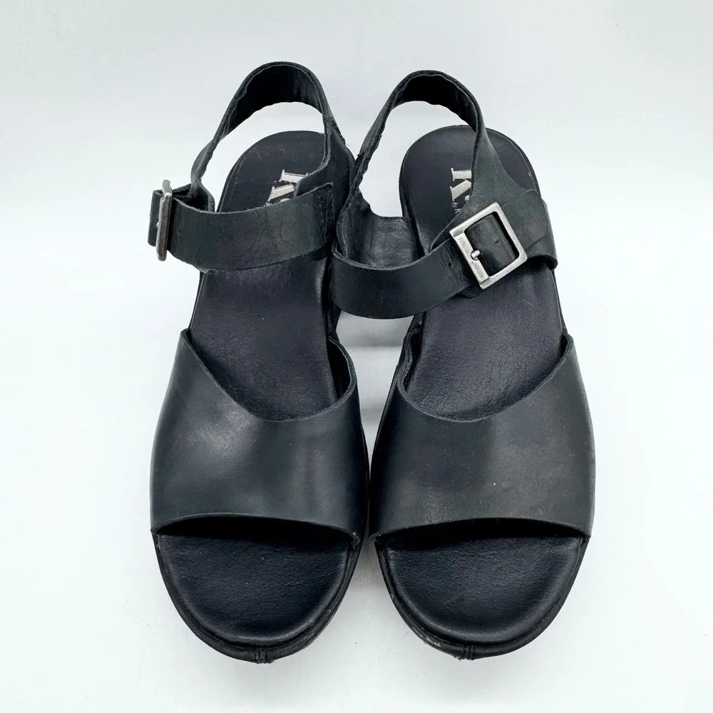 Korks‎ by Kork-Ease Black Leather Platform Wedge Sandals Size 6 Boho Minimalist